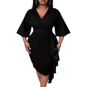 Women's Chic XL Assymetrical Ruffle Patchwork Waist Fit Dress